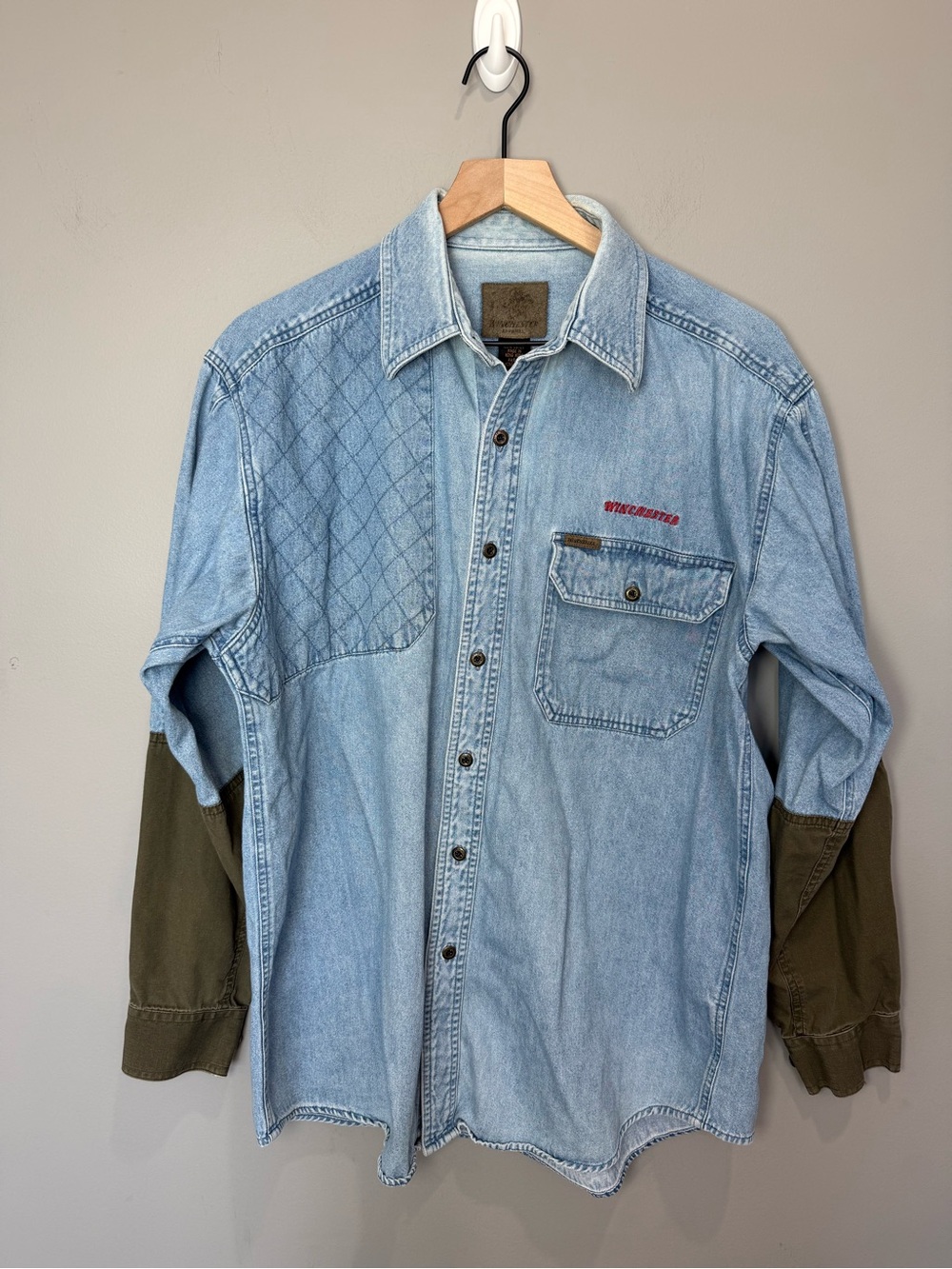 Vintage Winchester Denim Button Front Shirt Quilted Western Workwear Large